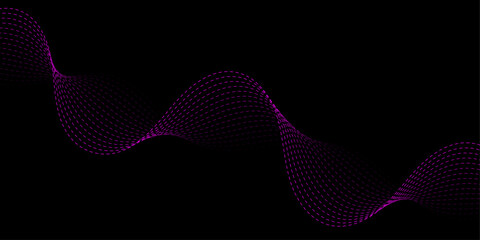 Abstract background with dashes and waves. Medium banner size. Element for design. Vector background for brochure, booklet, flyer, poster. Pink and black gradient. Dark, night