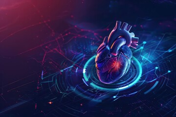 Illustration of futuristic medical research features heart cardiology health care with cuttingedge diagnostics and innovative stethoscope designs