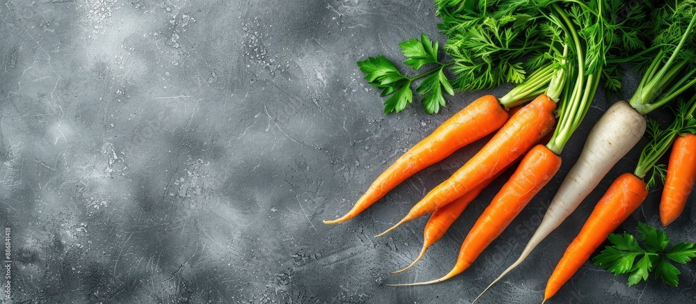 Aufkleber a healthy eating concept featuring fresh carrots on a gray background, creating a frame of vegetable