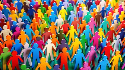 paper cut outs of diverse people standing together , Diversity concept , teamwork concept