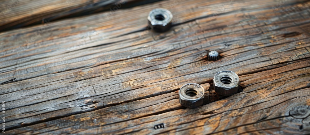 Poster Attaching screws to a wooden surface with ample copy space image available for presentation.