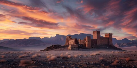 Obraz premium Discovering Ancient khettaras in the Arid Moroccan Landscape at Dusk. Concept Archaeology, Ancient Engineering, Moroccan History, Water Management, Arid Landscapes
