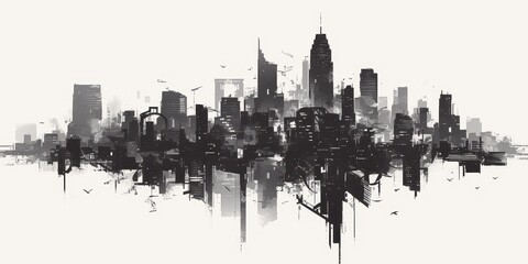 Obraz premium Urban Tranquility - Silhouette of City Skyline with Negative Space.