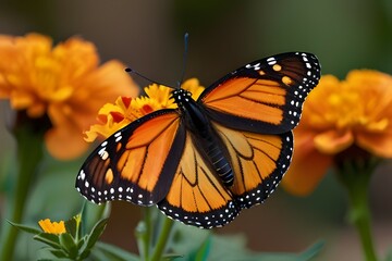Beautiful butterfly front view on flower, closeup insect, Beautiful butterfly stay on flower