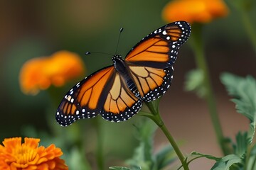 Fototapeta premium Beautiful butterfly front view on flower, closeup insect, Beautiful butterfly stay on flower