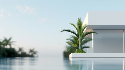 Fototapeta premium A contemporary villa design with a 3D model, in front of a serene river view, flat design illustration, high-resolution photo, realistic photo, cinematography