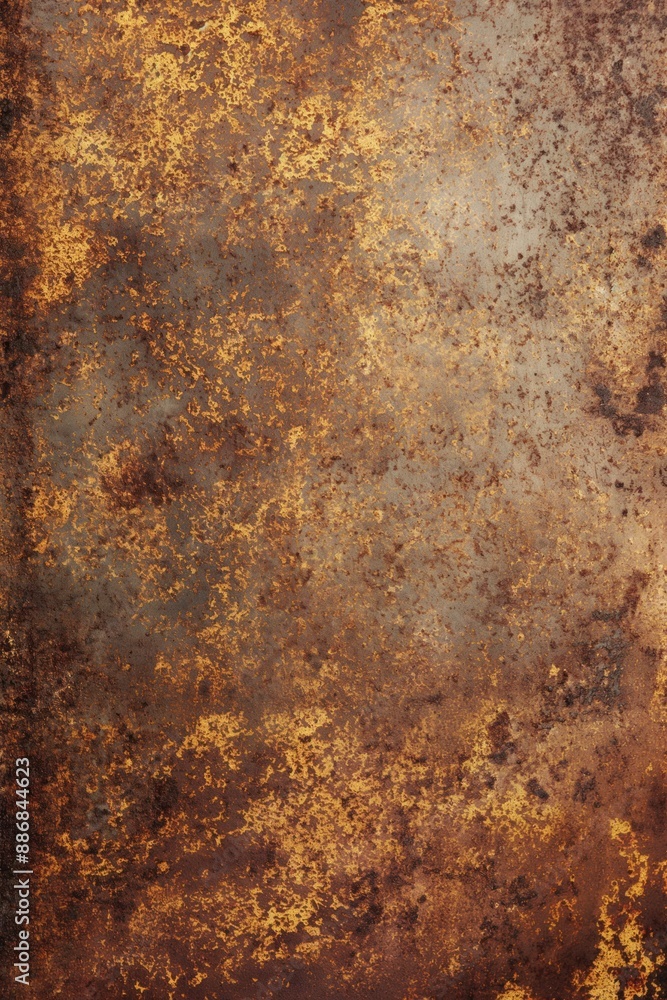 Poster rusted metal texture background features aged surface with brown and gray tones. close-up view of we