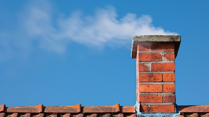  Smoke rising from chimney atop red brick edifice, contrasting against a blueback sky dotted with wispy cloud