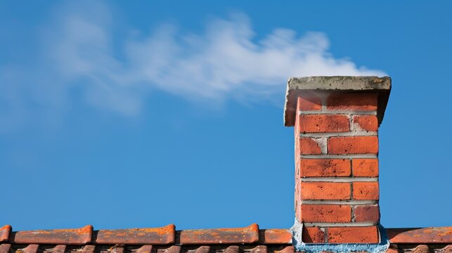  Smoke rising from chimney atop red brick edifice, contrasting against a blueback sky dotted with wispy cloud
