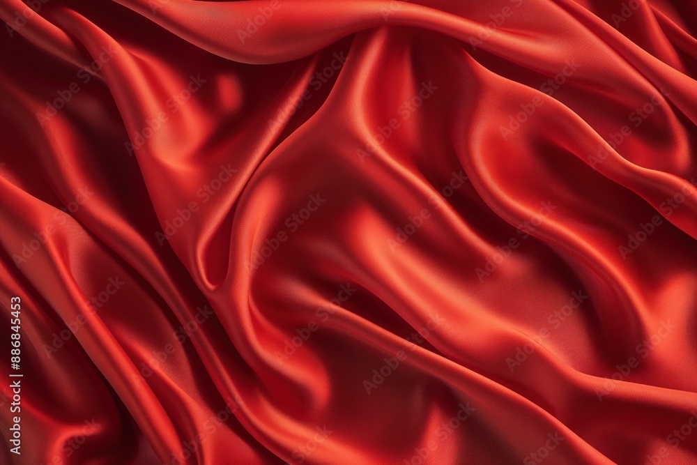 Poster vibrant red fabric texture close-up. woven knitted pattern with deep rich color and slight wrinkles.