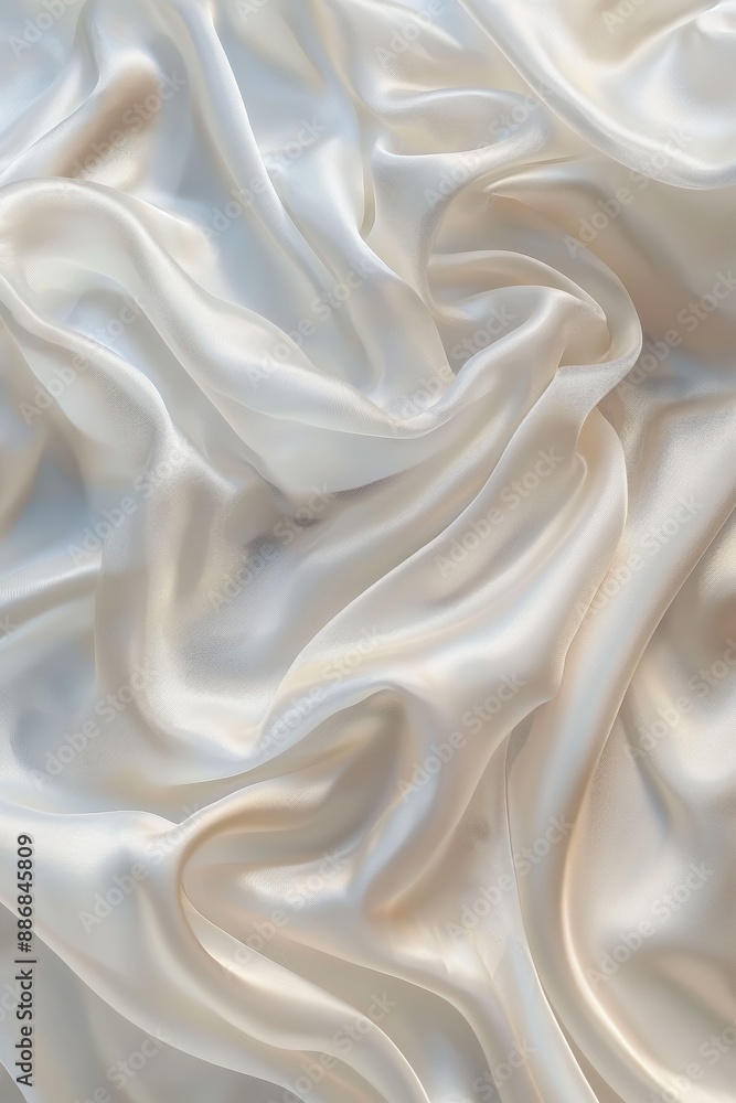 Aufkleber Close-up view of white fabric with subtle sheen, featuring small wrinkles adding texture. Fabric takes center stage against blurred background. Suitable for design, fashion, and interior projects.