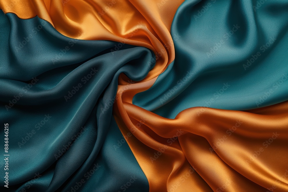 Poster vibrant fabric close-up with blue orange green diagonal pattern. textured material design element fo