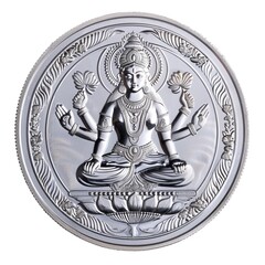 Durga Saraswati or laxmi silver coin isolated on white