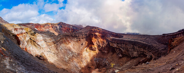 Panorama photo Gorely volcano in Kamchatka, Russia