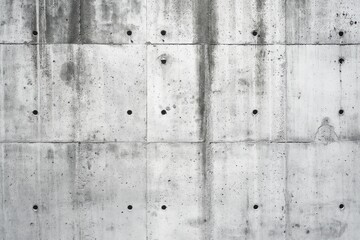 Fototapeta premium Concrete wall texture background features intricate pattern of small holes. Close-up view from below emphasizes imposing presence. Gray and brown hues dominate with white concrete providing contrast.