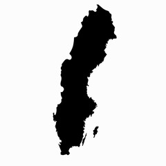 Hand drawn black map of Sweden. Silhouette, Europe geography.  Vector isolated on white background