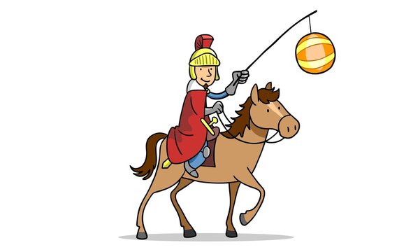 Sankt Martin auf Pferd h&auml;lt Laterne beim Martinszug