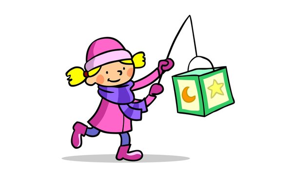 Freudiges M&auml;dchen mit Laterne beim Laternenumzug