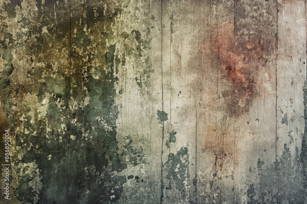 Poster old wooden wall with peeling paint, rustic texture, worn appearance. close-up view from below, looki
