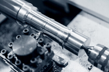 Process working CNC turning cutting milling metal for engine and crankshaft. Concept industry...
