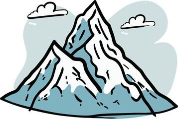Cartoon Mountain Illustration with Clouds