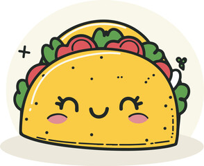 Cute Taco Illustration with Happy Face