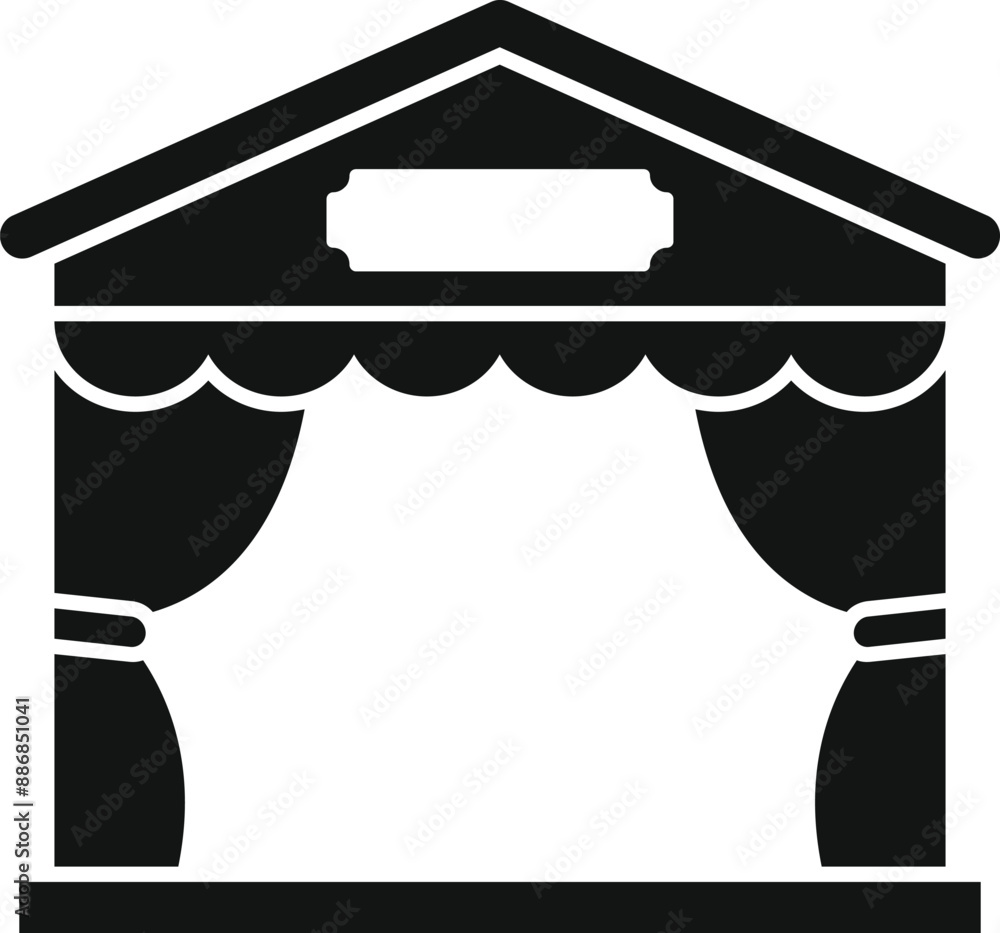 Wall mural simple black and white icon representing a theater stage with curtains, ready for a performance