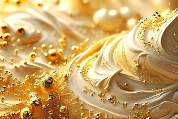 texture of white cosmetic skin care cream with gold dust. White lotion, moisturizer, cream cosmetic background