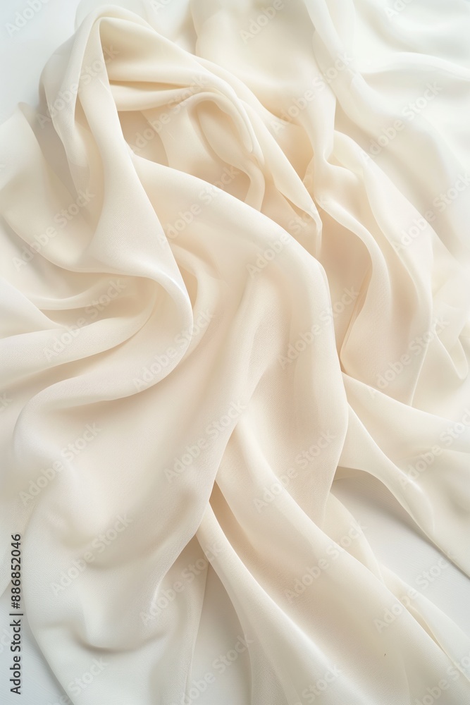 Poster white fabric with gray stripe texture, crumpled and folded. close-up view of textile material. fabri
