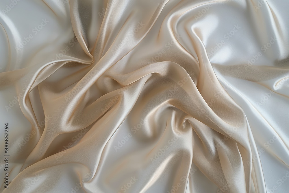 Poster Close-up view of white fabric with subtle sheen. Folded half revealing intricate texture and pattern. Smooth surface, no wrinkles or creases. Fabric completely covers frame, background blurred.