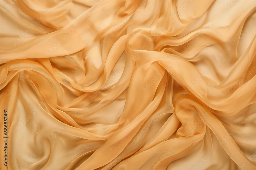 Poster close-up of crumpled orange fabric with textured surface. soft focus on material, blurred background