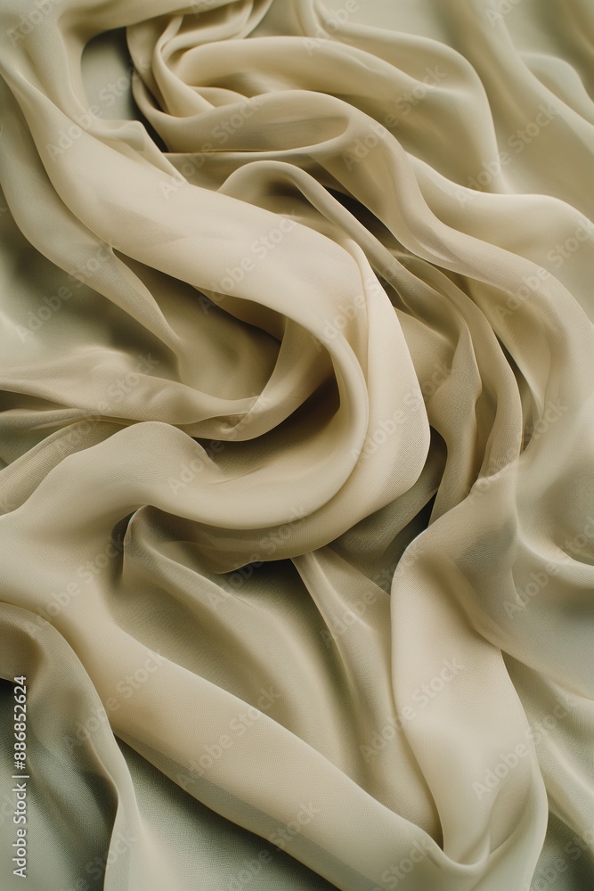 Leinwandbilder Close-up view of light beige fabric with intricate patterns. Wrinkled texture adds depth to composition. Blurred background highlights fabric details.