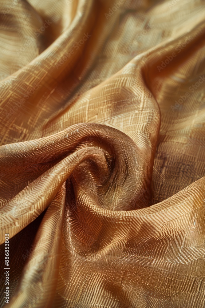 Poster Golden fabric texture close-up. Intricate pattern of small squares on diagonal grid. Smooth surface, natural brocade cloth. Luxury interior design, high-end fashion, textile design inspiration.