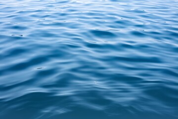 The water is calm and blue, with ripples that create a peaceful atmosphere. Concept of tranquility and serenity, as if the viewer is standing on the shore of a quiet lake or ocean