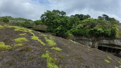 Exploring The Ancient Rock-Cut Caves Of Kanheri in monsoon , Mumbai, Maharashtra, India