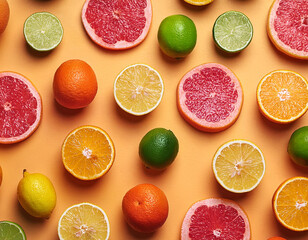 Grapefruit, lime, orange, lemon. Copy Space. pattern texture background.