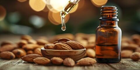Obraz premium Almond Oil A Versatile Ingredient for Beauty, Skincare, and Cooking. Concept Beauty, Skincare, Cooking, Almond Oil, Versatile Ingredient