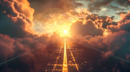 Obraz premium A winding road symbolizing the journey to success, lined with milestones representing determination and motivation. Ideal for illustrating the concept of achievement and perseverance.