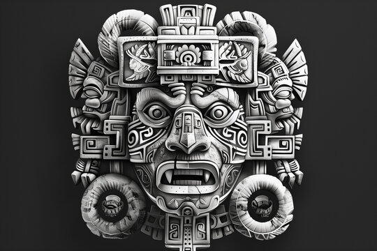 a sketch tattoo ornament inspired by the ancient Olmec culture, featuring elements like colossal heads, jaguar motifs, and intricate geometric patterns reflecting the art and symbolism of Mesoamerica