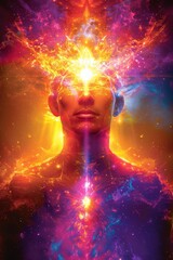 Futuristic meditation  embracing cosmic energy for spiritual enlightenment and inner awakening