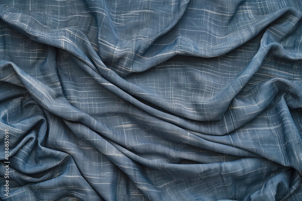 Aufkleber blue fabric texture close-up. crumpled and folded cloth with uneven folds creates interesting depth.