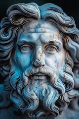 Fototapeta premium Antique marble sculpture of a bearded man displayed in a museum exhibition setting