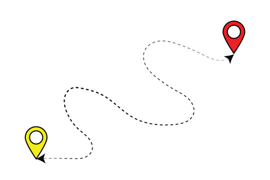Route icon between two points with dotted path and location pin. Location pointer continuous one line drawing. GPS navigation line route mark. Travel route icon .
