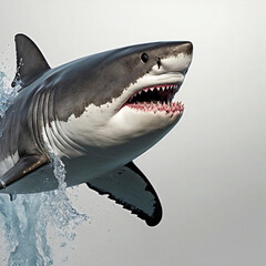 Naklejka premium great white shark isolated, Great White Shark Attack.
