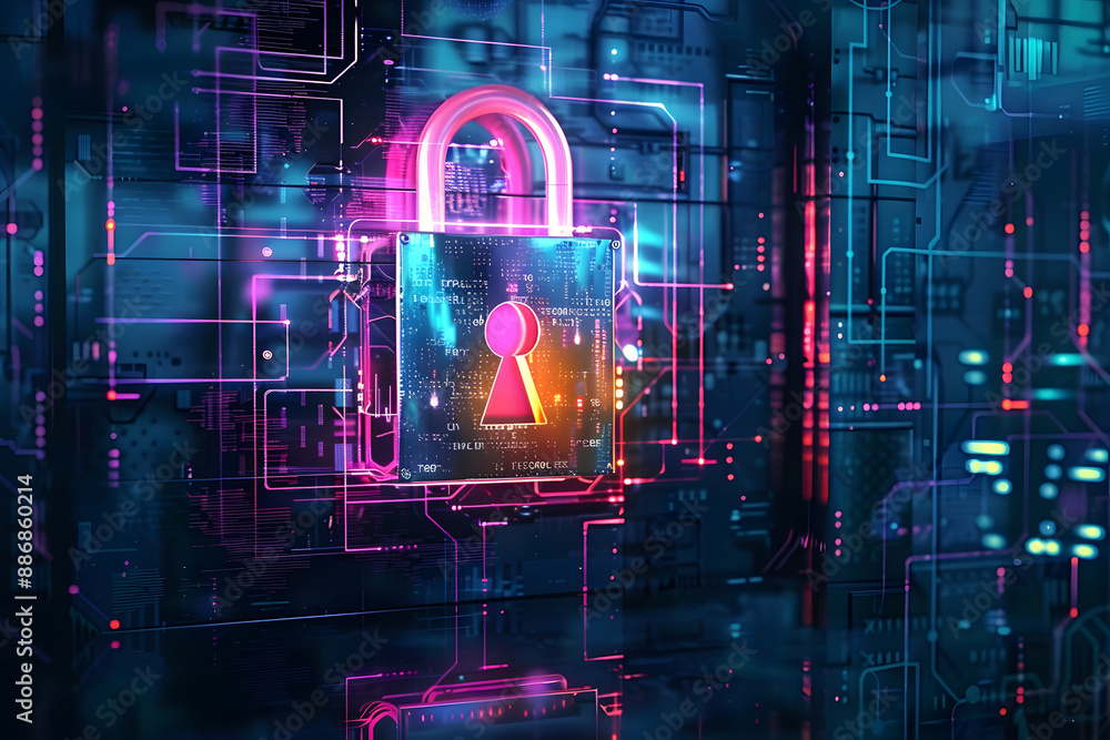 Poster secure padlock cyberspace abstract tech digital illustration background