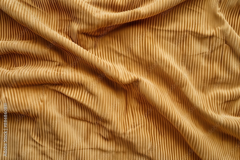 Poster Close-up of textured corduroy fabric with parallel lines creating depth. Warm yellow and brown hues dominate scene. Blurred background highlights intricate details.