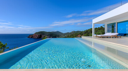Fototapeta premium Stylish villa with panoramic views and an infinity edge pool.