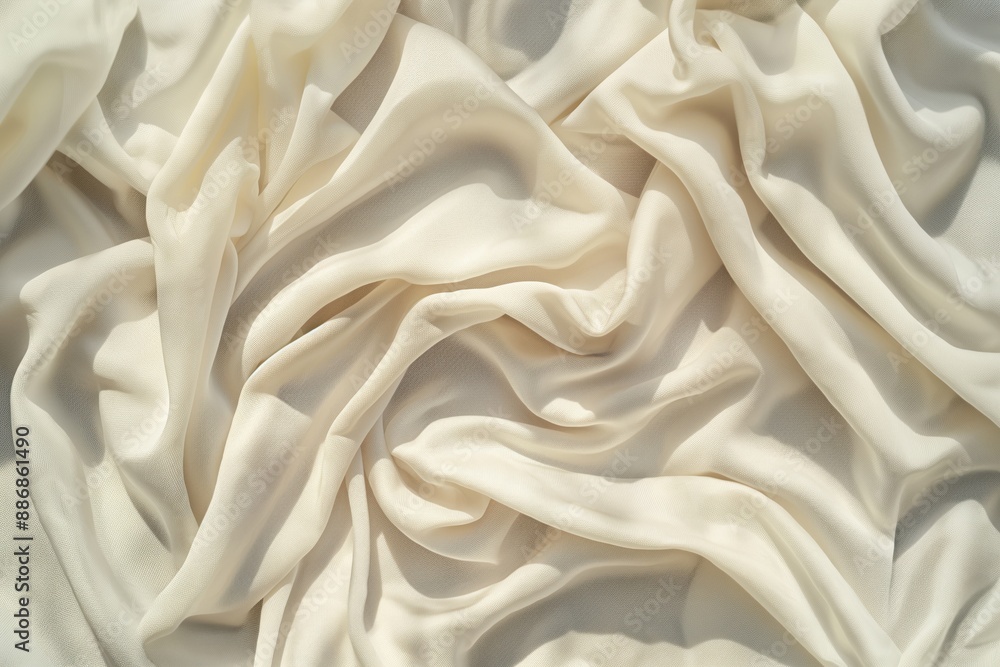 Poster White cotton fabric folds create textured pattern. Close-up shot of smooth surface highlights intricate details. Natural material looks luxurious in blurred background.