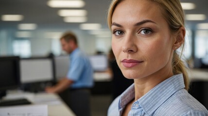 Obraz premium Businesswoman, office in the background, business concept.