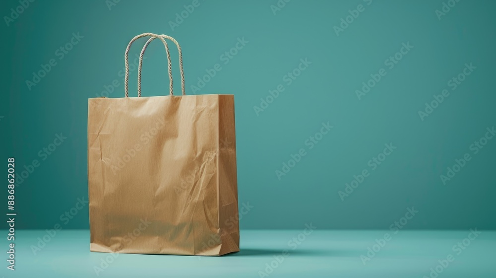 Poster empty shopping bag with handles for custom branding food delivery idea